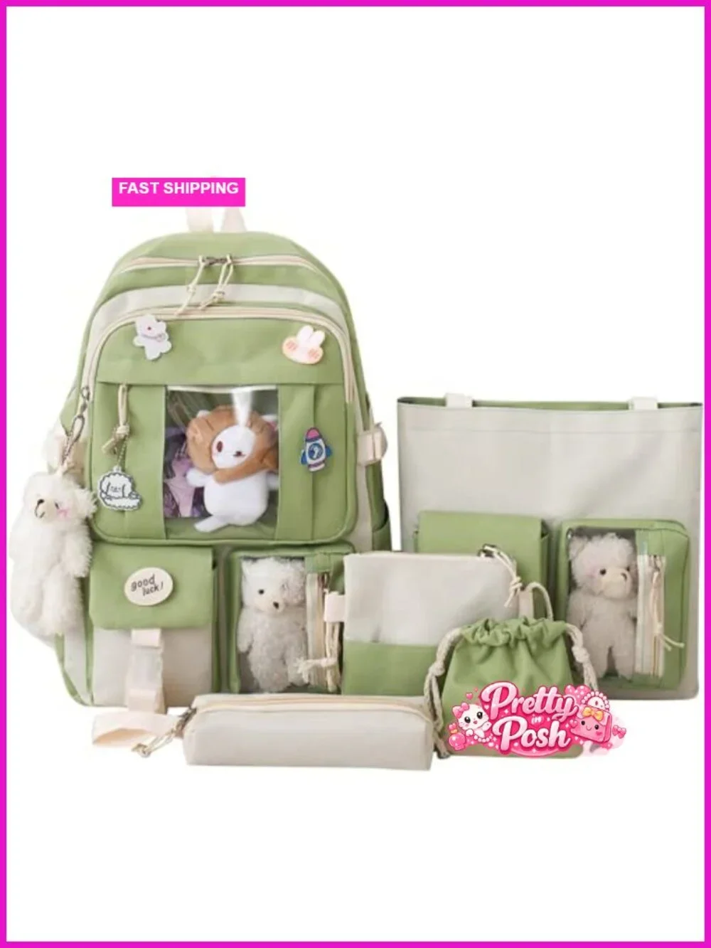 5pcs Kawaii Backpack Set Aesthetic Sports Bag with Shoulder Bag Pencil Case